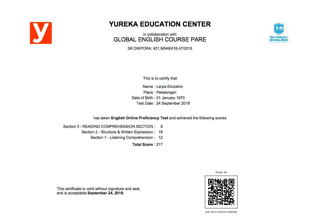 Verifikasi Sertifikat Yureka Education Center